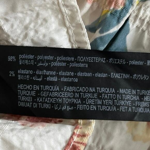 Zara Multicolor Floral Textured 3/4 Sleeve Tiered Flounce Hem Mini Shift Dress M - Picture 8 of 16